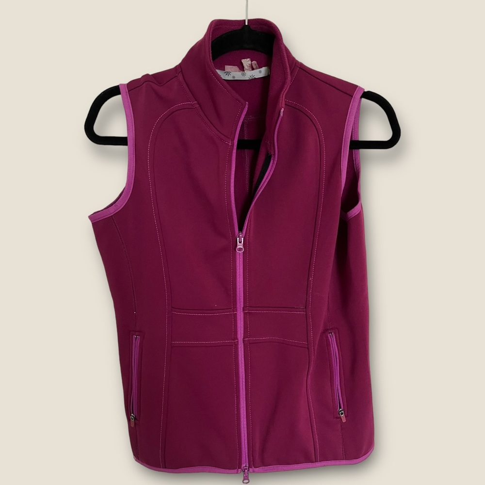 Athleta Purple Vest S Zip Pockets Full Zip Sleeveless Fleece Lined Athletic READ
